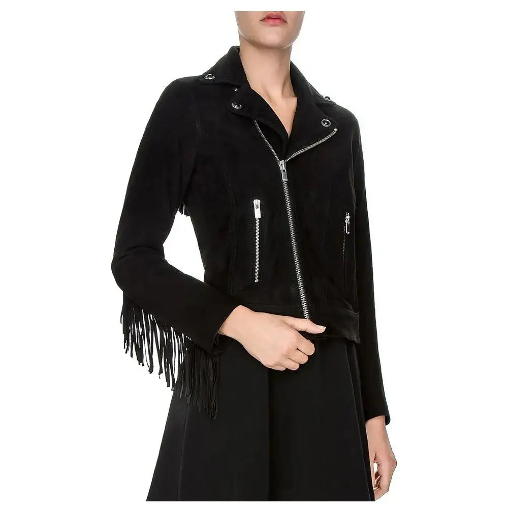 Womens Fringe Leather Biker Jacket - Riders Republic UK