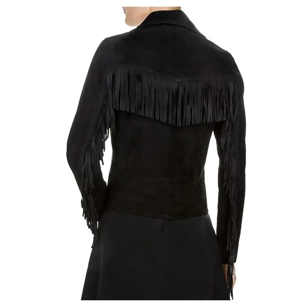 Womens Fringe Leather Biker Jacket - Riders Republic UK