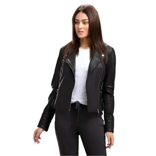 Women's Adorable Black Leather Biker Jacket – Riders Republic UK
