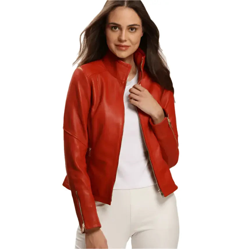 Bright Red Leather Jacket for Women - Riders Republic UK