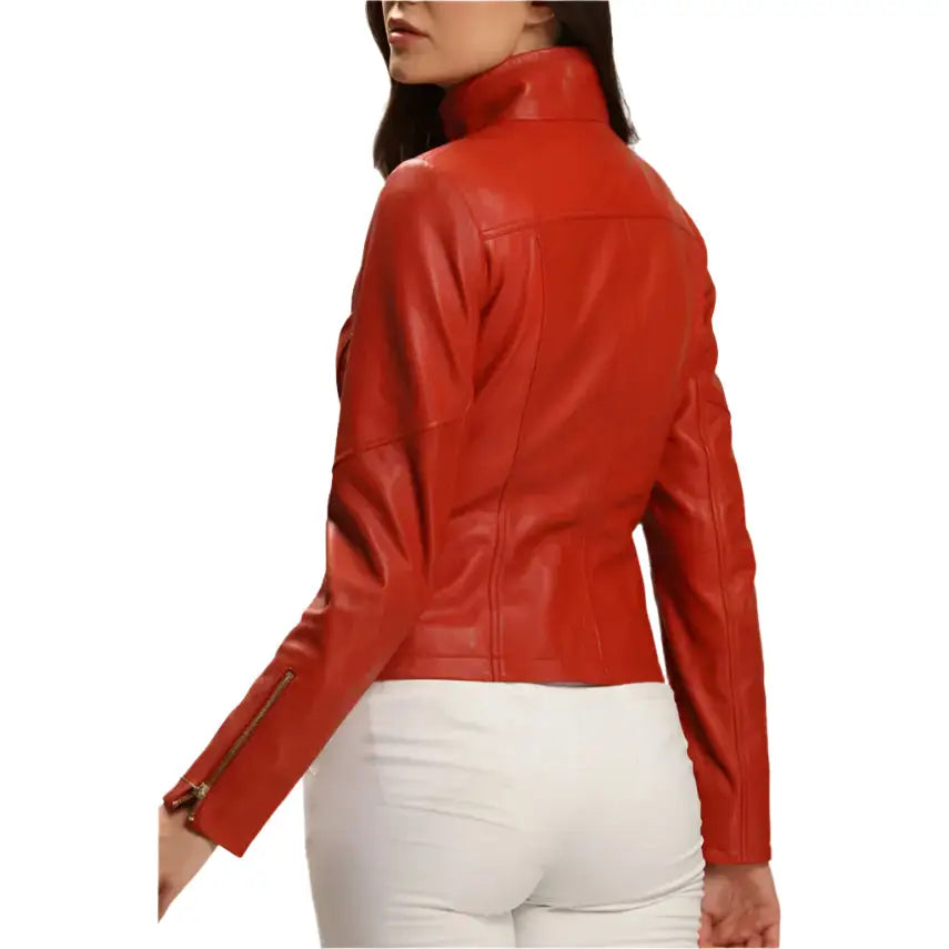Bright Red Leather Jacket for Women - Riders Republic UK