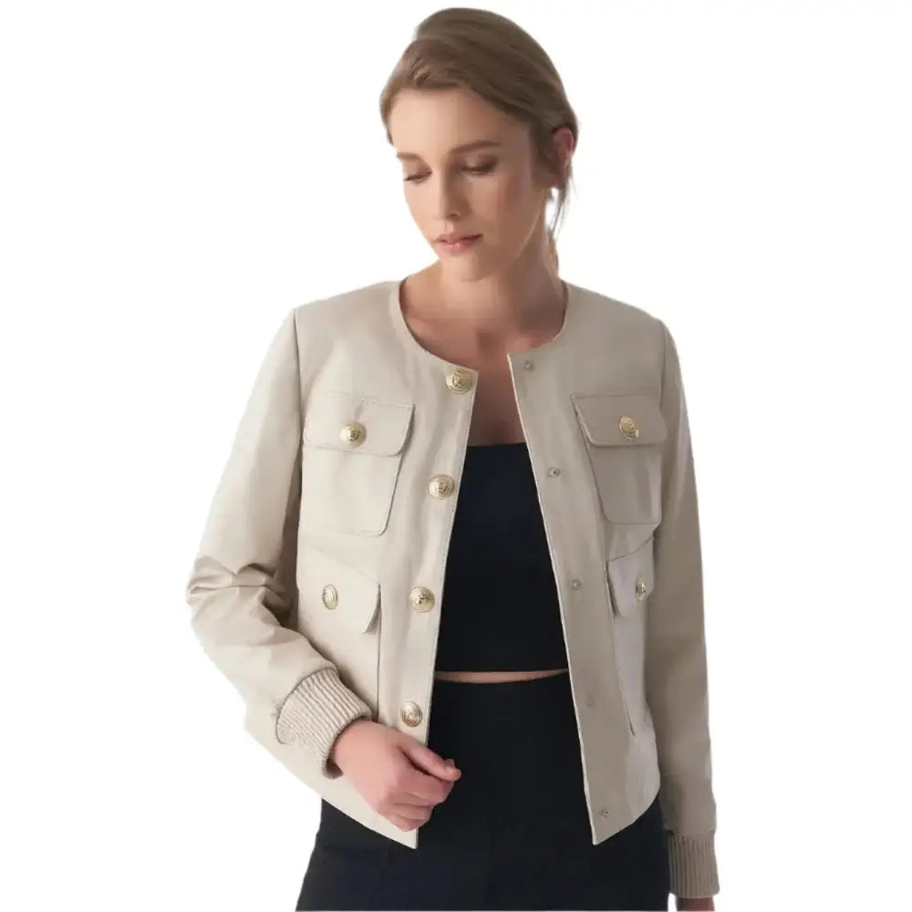 Beige Studded Leather Jacket Women - Riders Republic UK