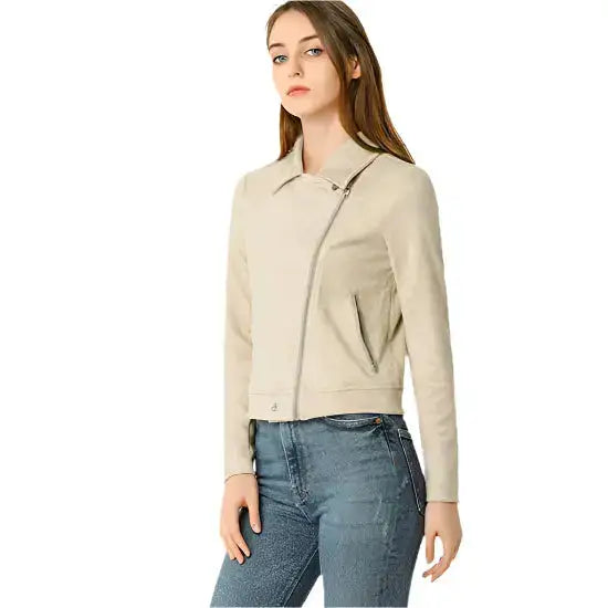 Beige Suede Leather Biker Jacket Women - Riders Republic UK