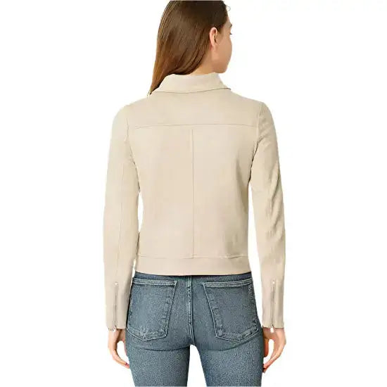 Beige Suede Leather Biker Jacket Women - Riders Republic UK