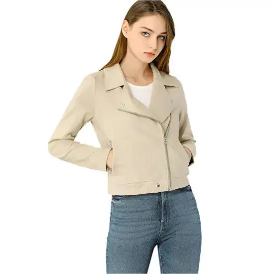 Beige Suede Leather Biker Jacket Women - Riders Republic UK