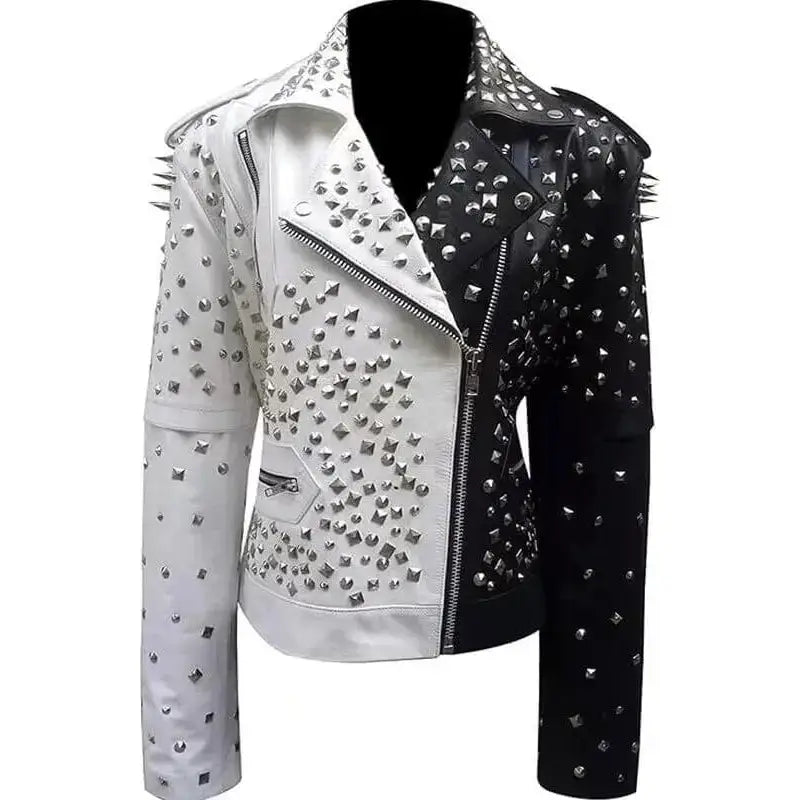 Womens Black and Silver Studded Biker Jacket - Riders Republic UK