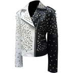 Womens Black and Silver Studded Biker Jacket - Riders Republic UK