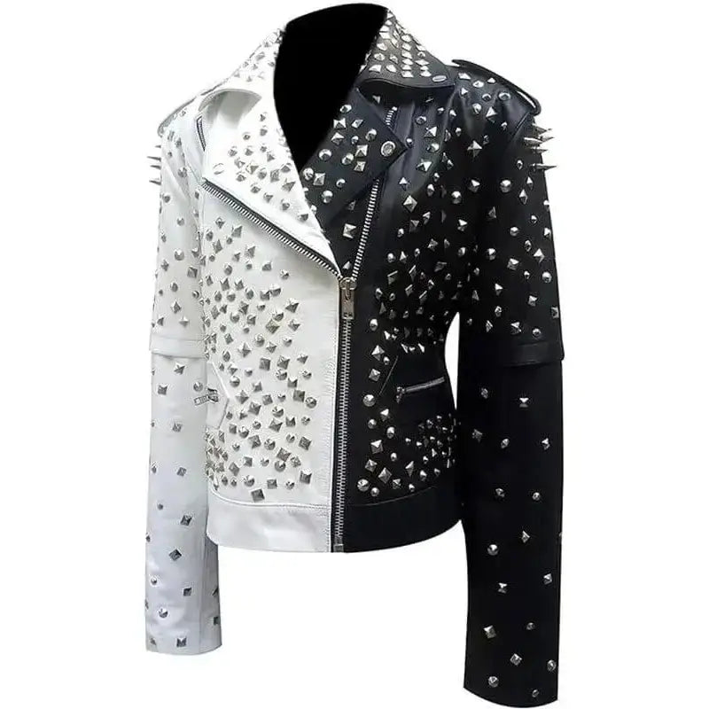 Womens Black and Silver Studded Biker Jacket - Riders Republic UK