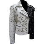 Womens Black and Silver Studded Biker Jacket - Riders Republic UK