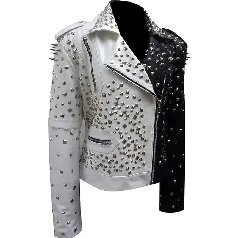Womens Black and Silver Studded Biker Jacket - Riders Republic UK