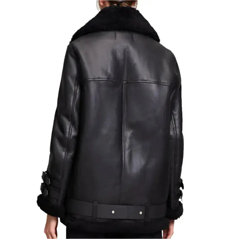Womens Black Leather B3 Bomber Jacket - Riders Republic UK