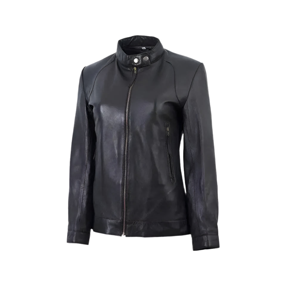 Womens Black Leather Biker Jacket - Riders Republic UK