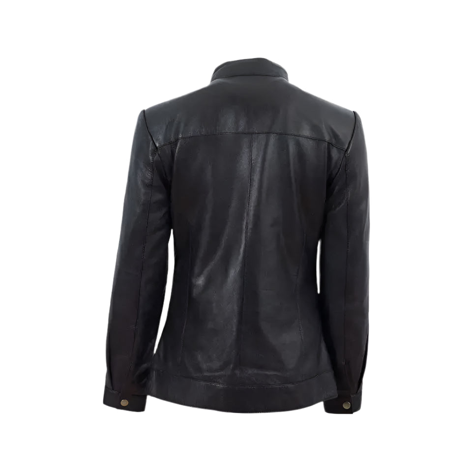 Womens Black Leather Biker Jacket - Riders Republic UK