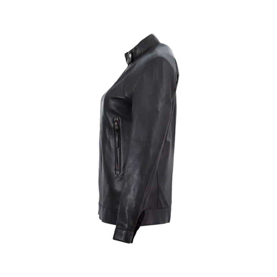 Womens Black Leather Biker Jacket - Riders Republic UK