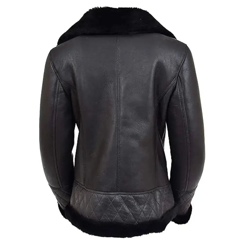 Womens Black Merino Shearling Aviator Jacket - Riders Republic UK