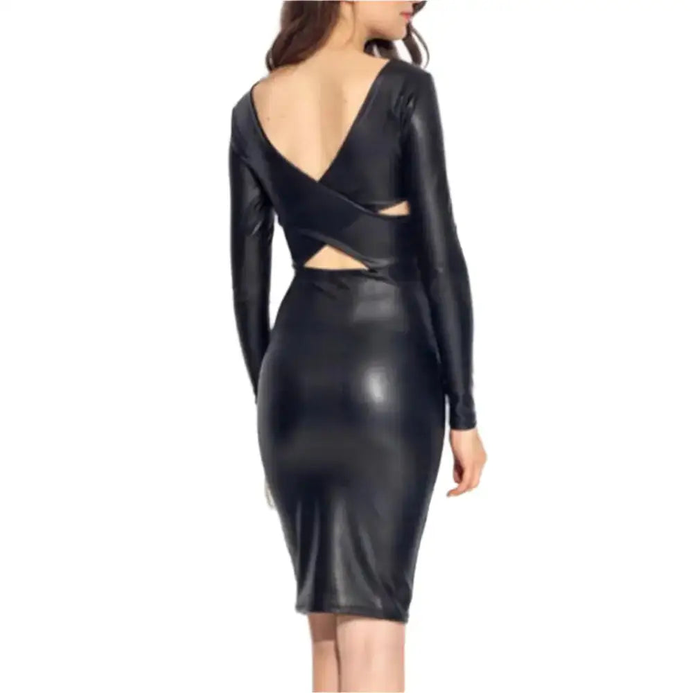 Womens Black Leather Full Sleeves Dress - Riders Republic UK