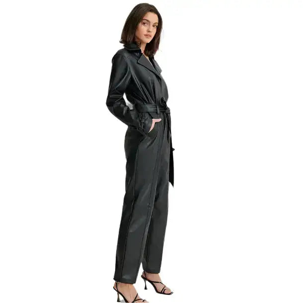 Black Lambskin Leather Jumpsuit for Women - Riders Republic UK