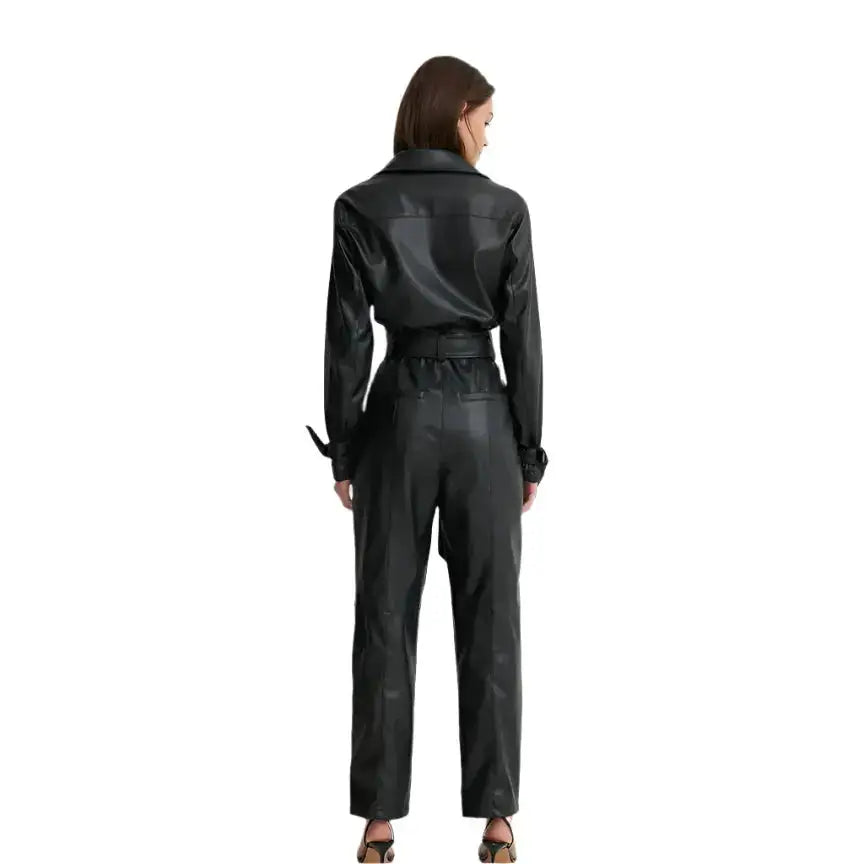 Black Lambskin Leather Jumpsuit for Women - Riders Republic UK