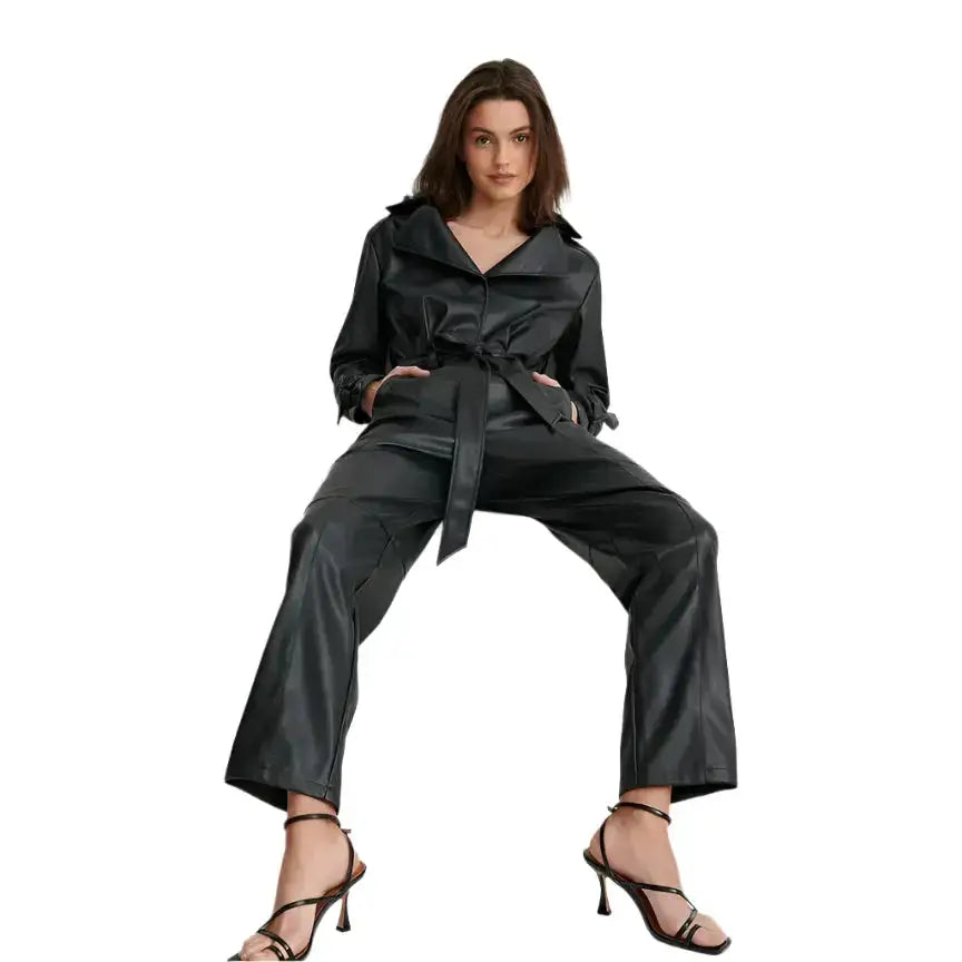 Black Lambskin Leather Jumpsuit for Women - Riders Republic UK