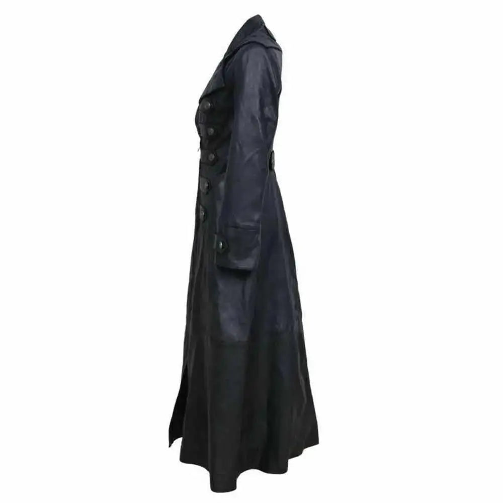 Women’s Black Leather Military Trench Coat - Riders Republic UK