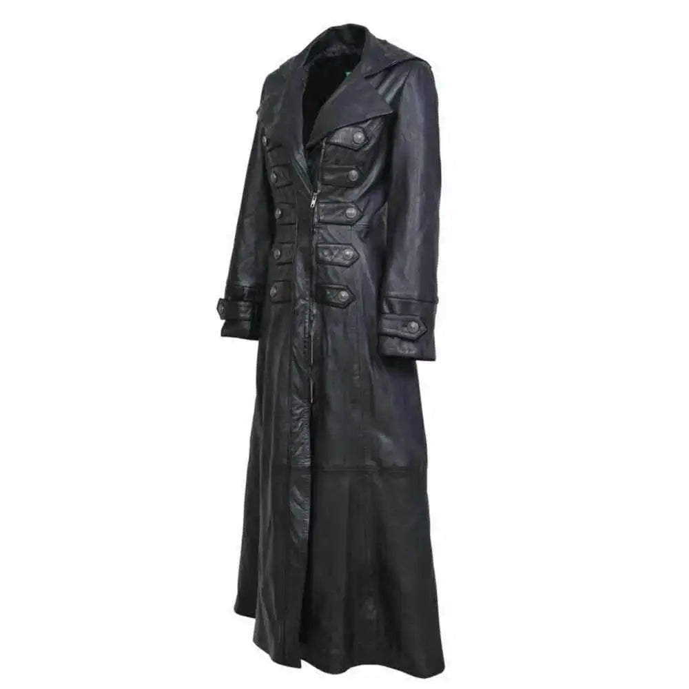 Women’s Black Leather Military Trench Coat - Riders Republic UK