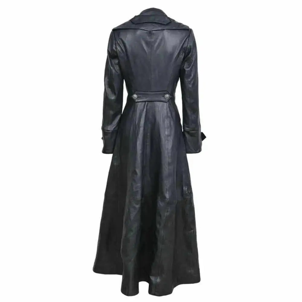 Women’s Black Leather Military Trench Coat - Riders Republic UK