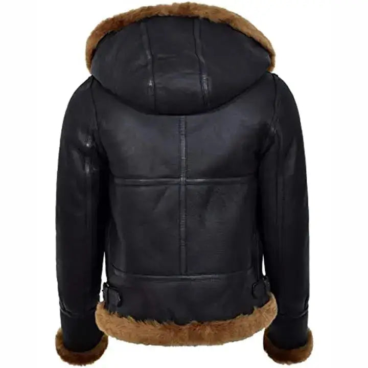 Womens Black Hooded Sheepskin Aviator Jacket - Riders Republic UK