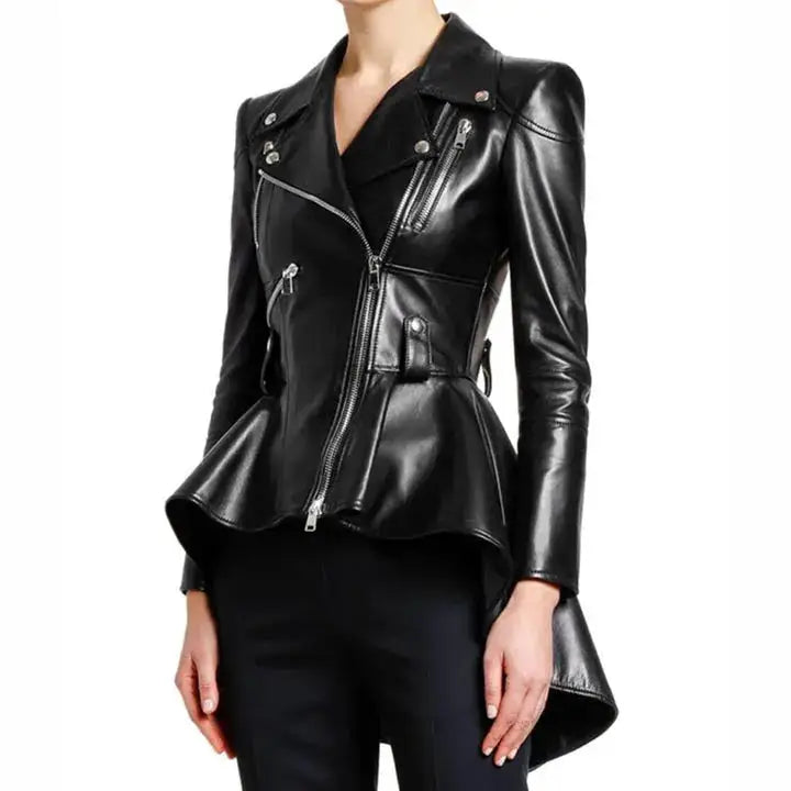 Womens Black Lambskin Leather Coat - Riders Republic UK