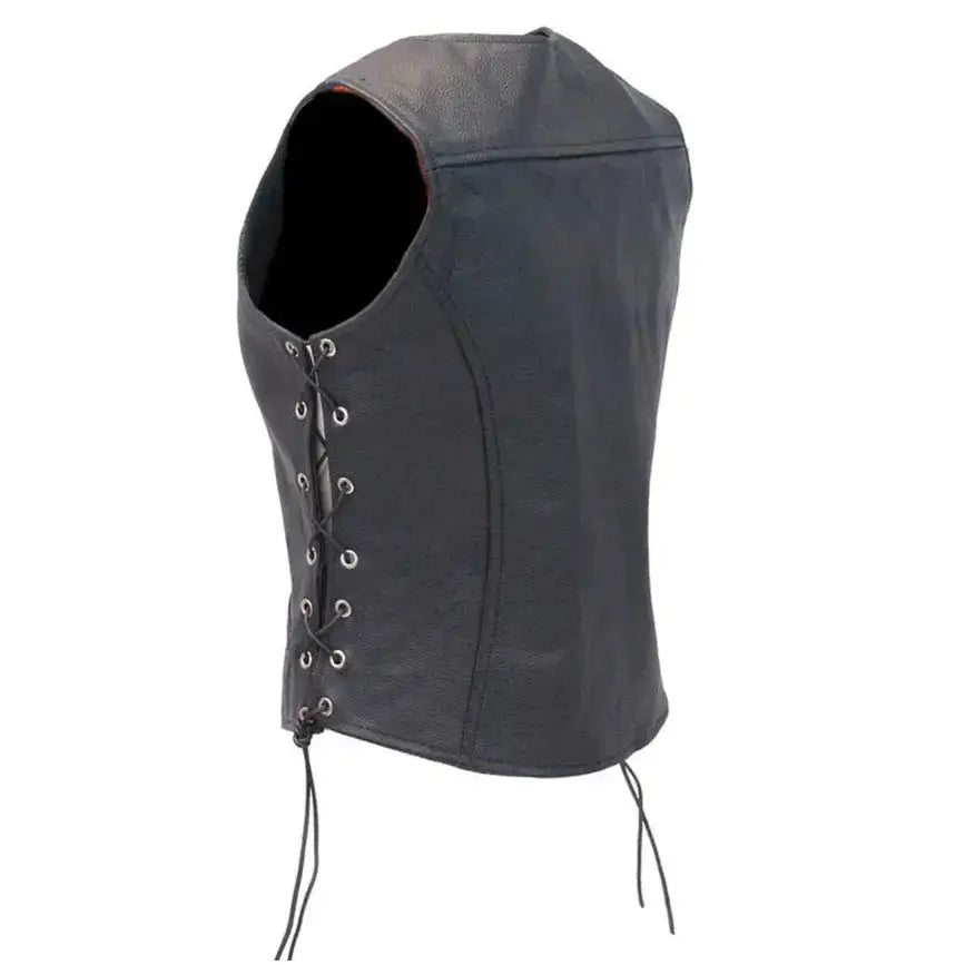 Womens Black Leather Biker Vest - Riders Republic UK
