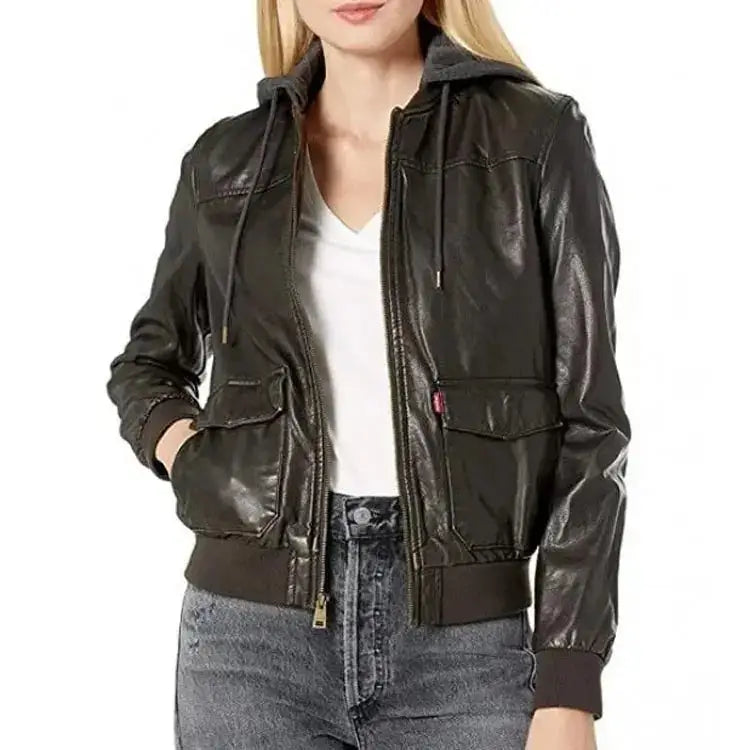Leather Bomber Jacket with Hood - Riders Republic UK