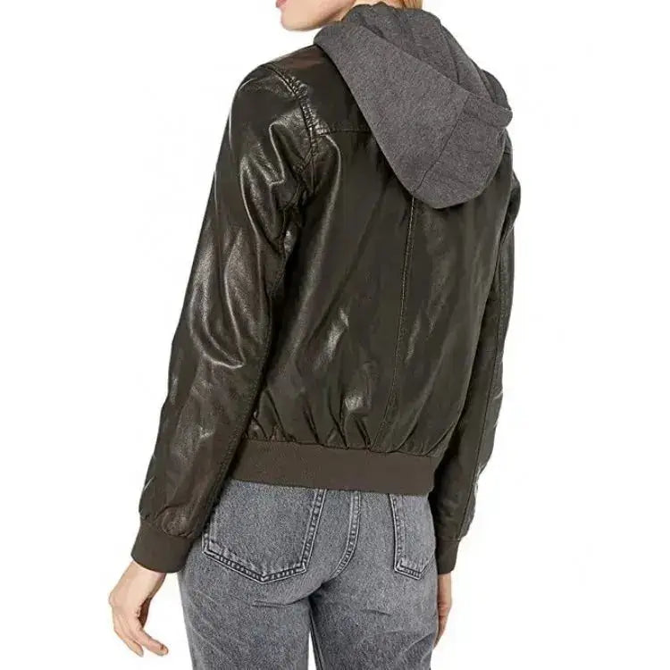 Leather Bomber Jacket with Hood - Riders Republic UK
