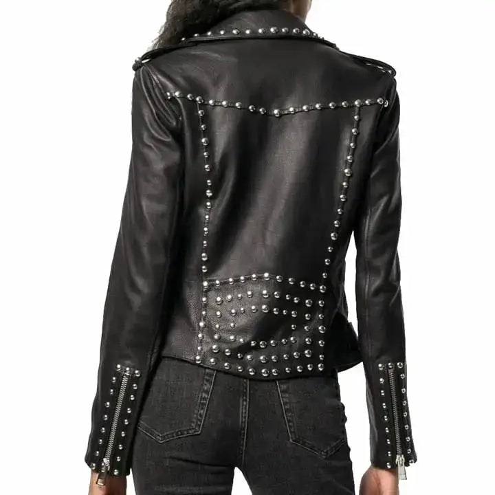 Black Leather Brando Studded Jacket for Women - Riders Republic UK