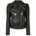 Black Leather Brando Studded Jacket for Women - Riders Republic UK