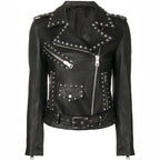 Black Leather Brando Studded Jacket for Women - Riders Republic UK
