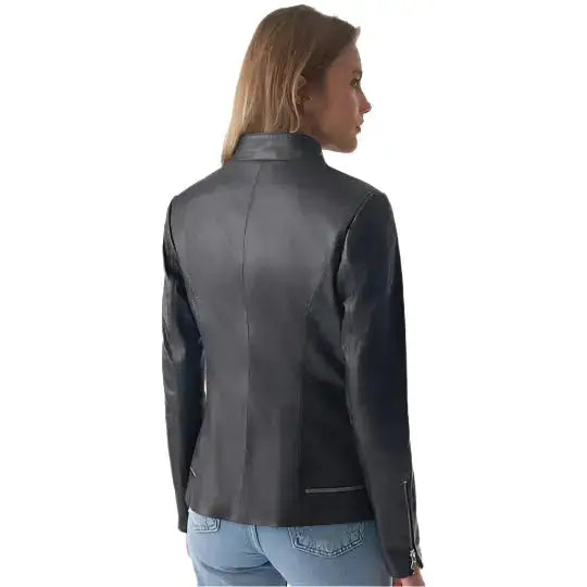 Black Leather Jacket with Zipper Hem - Riders Republic UK