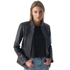 Black Leather Jacket with Zipper Hem - Riders Republic UK