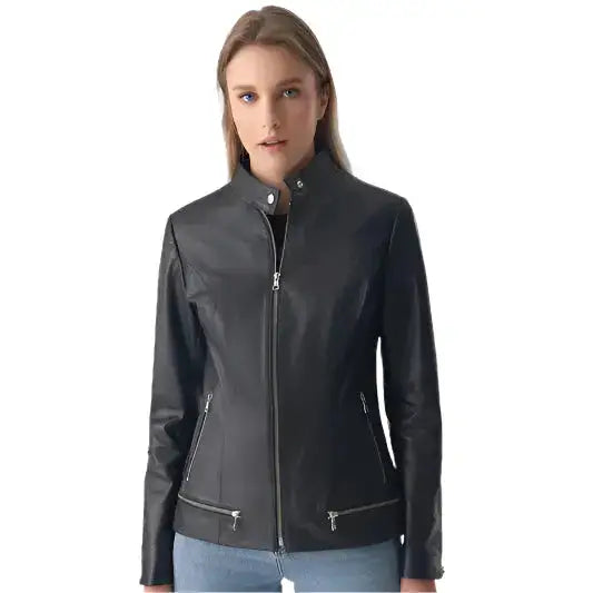 Black Leather Jacket with Zipper Hem - Riders Republic UK