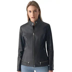Black Leather Jacket with Zipper Hem - Riders Republic UK