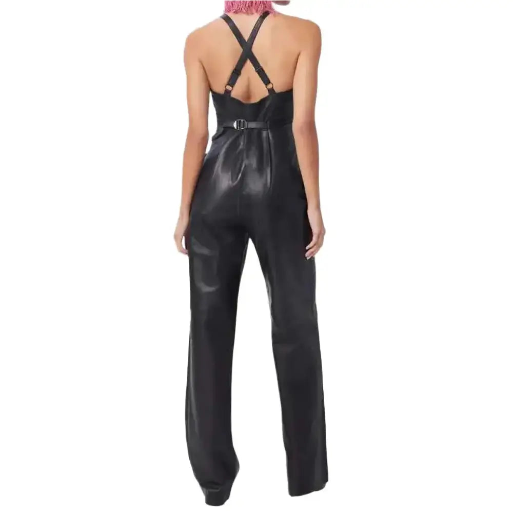 Black Leather Straight Leg Jumpsuit - Riders Republic UK