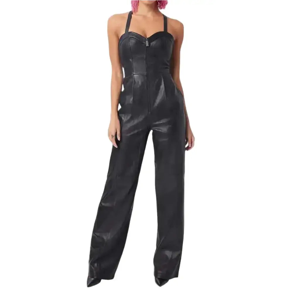 Black Leather Straight Leg Jumpsuit - Riders Republic UK