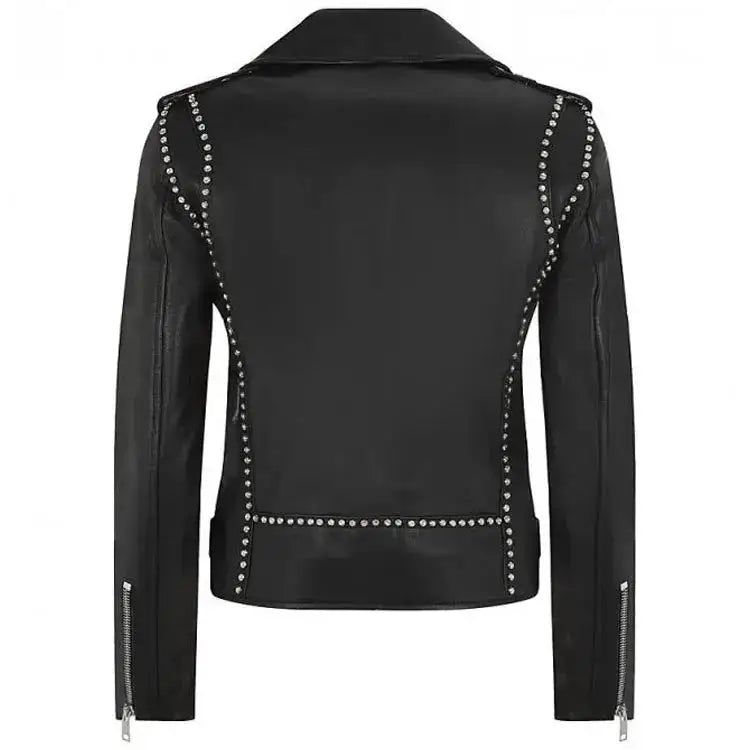 Womens Black Studded Leather Motorcycle Jacket - Riders Republic UK