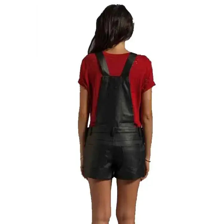Black Leather Overalls Romper Women - Riders Republic UK