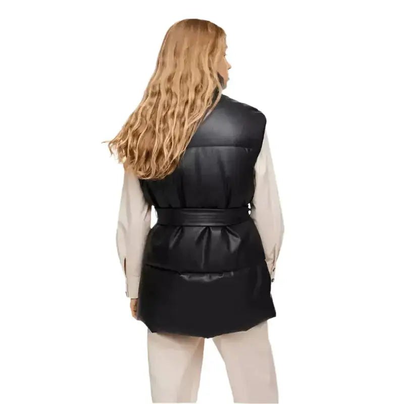 Womens Black Leather Puffer Vest - Riders Republic UK