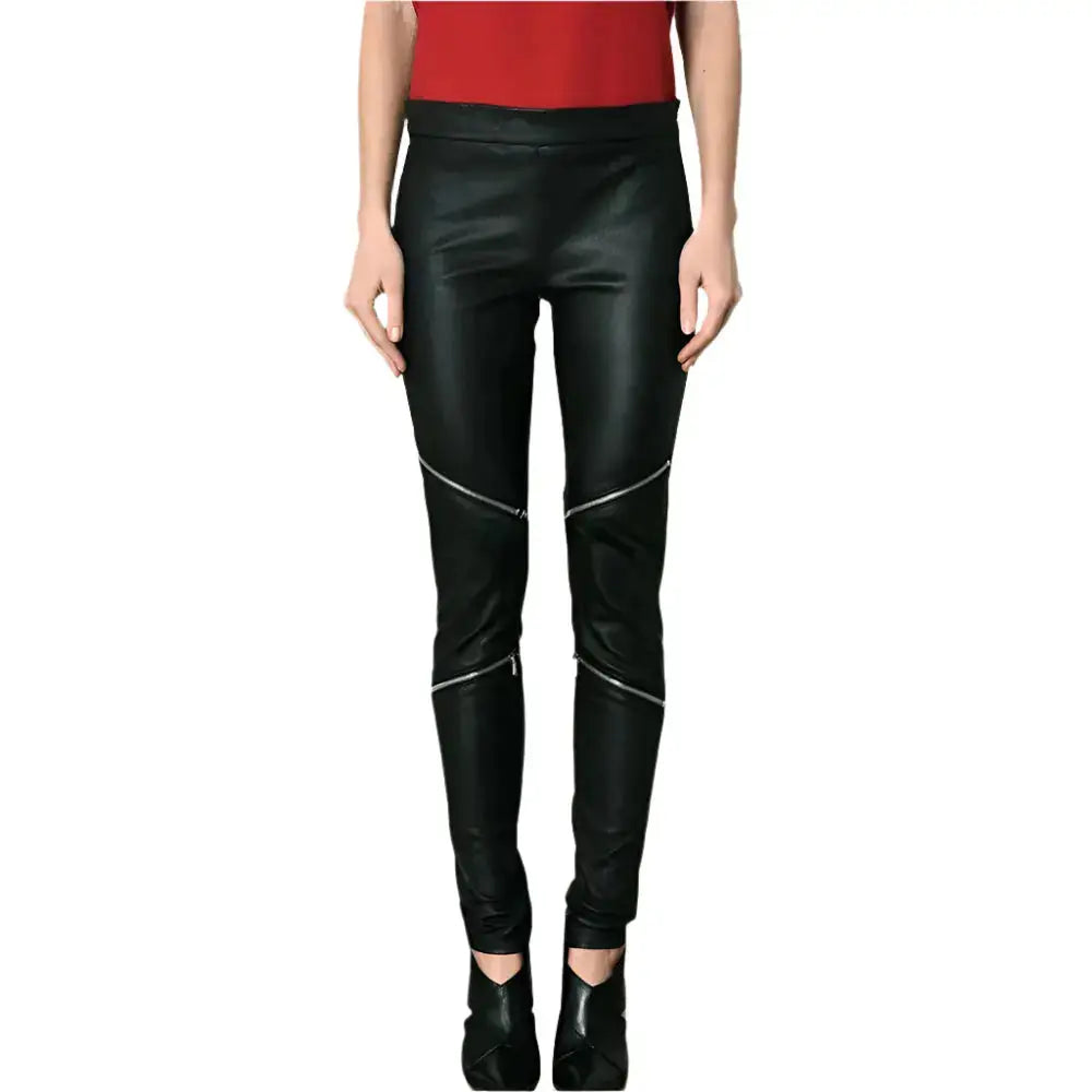 Womens Black Leather Skinny Pants - Riders Republic UK