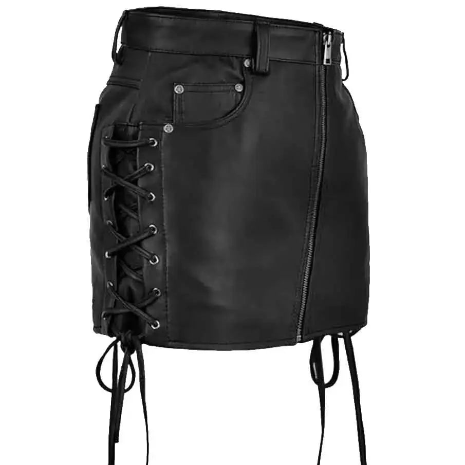 Womens Black Leather Lace-Up Skirt - Riders Republic UK