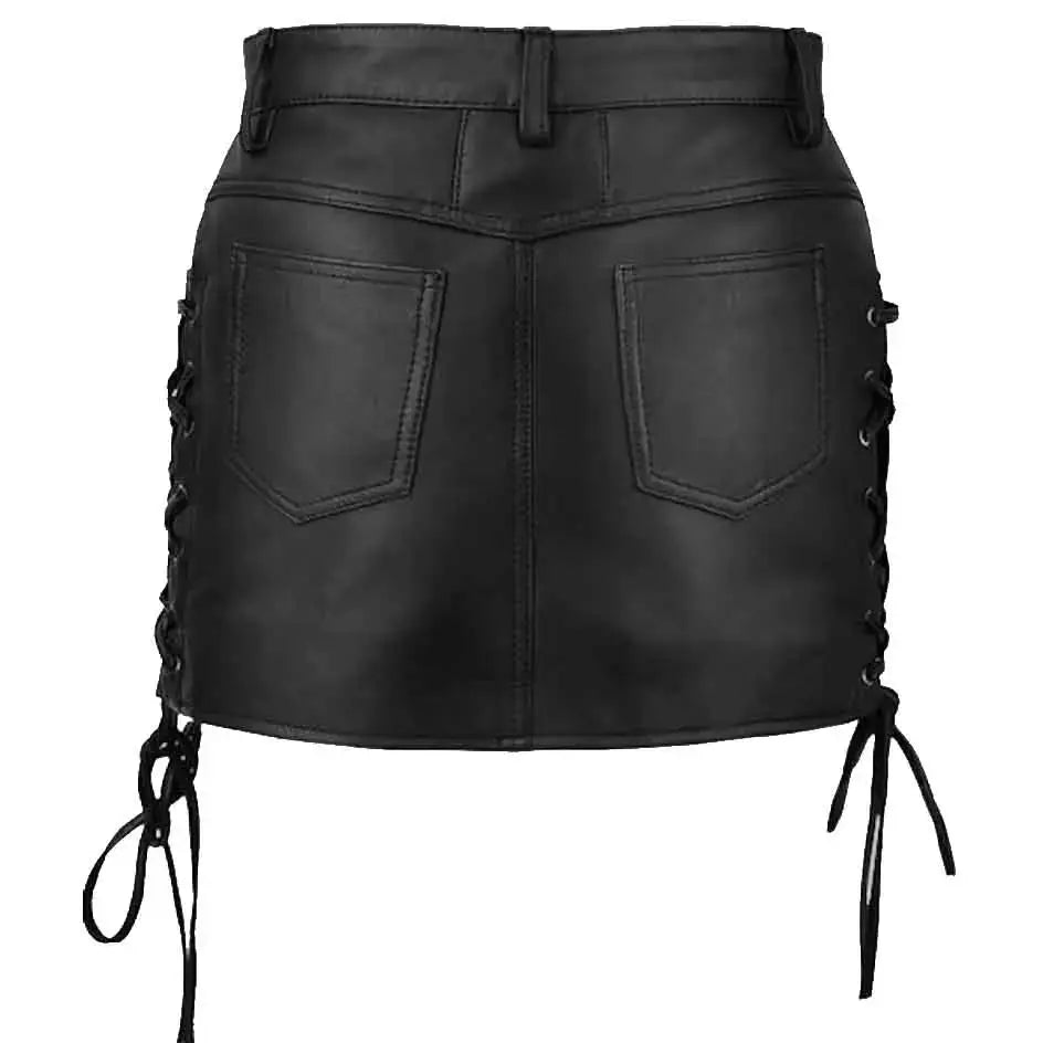 Womens Black Leather Lace-Up Skirt - Riders Republic UK