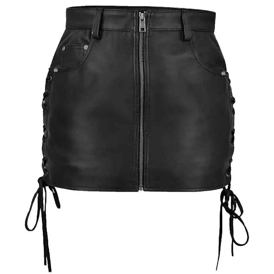 Womens Black Leather Lace-Up Skirt - Riders Republic UK
