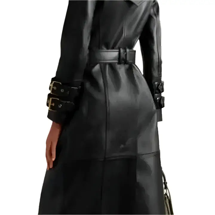 Womens Black Leather Trench Coat - Riders Republic UK