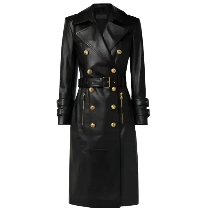 Womens Black Leather Trench Coat - Riders Republic UK