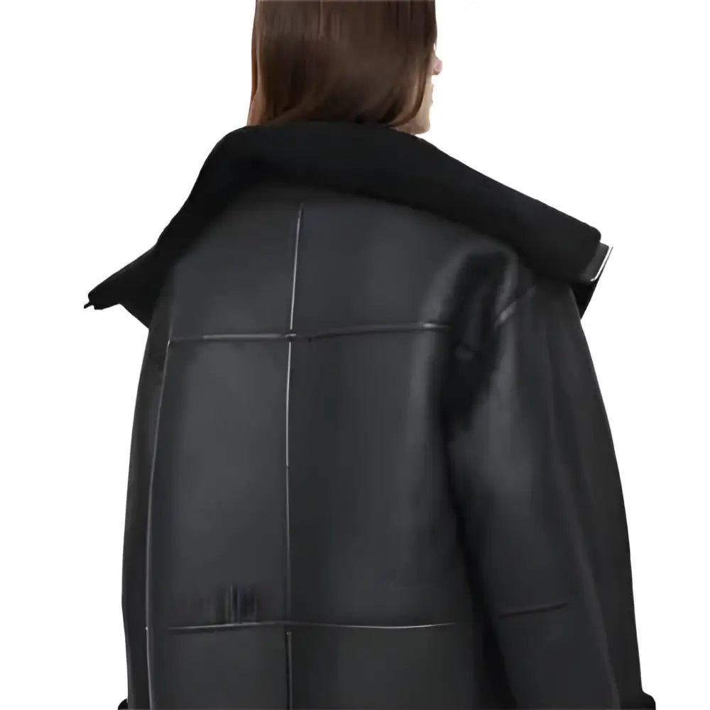 Black Oversized Shearling Leather Jacket Womens - Riders Republic UK